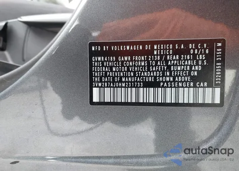 2017 Volkswagen Jetta 1.4T S z USA, uszkodzony, nr VIN 3VW2B7AJ0HM231733